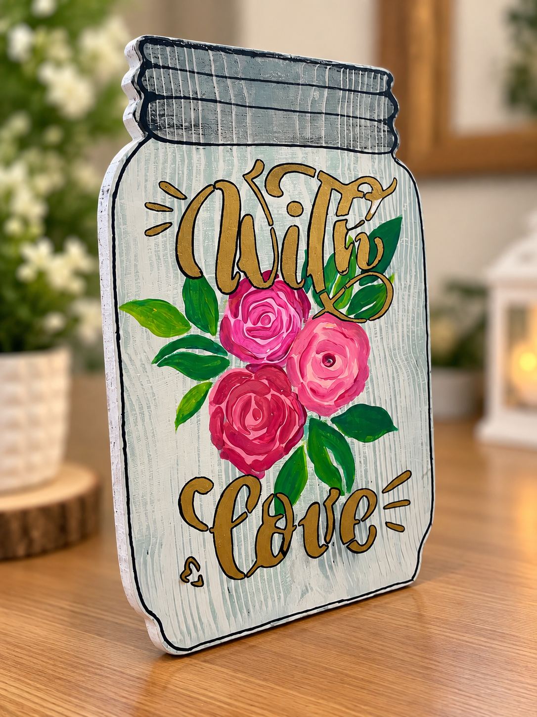Hand-Painted Floral Mason Jar Wall Decor