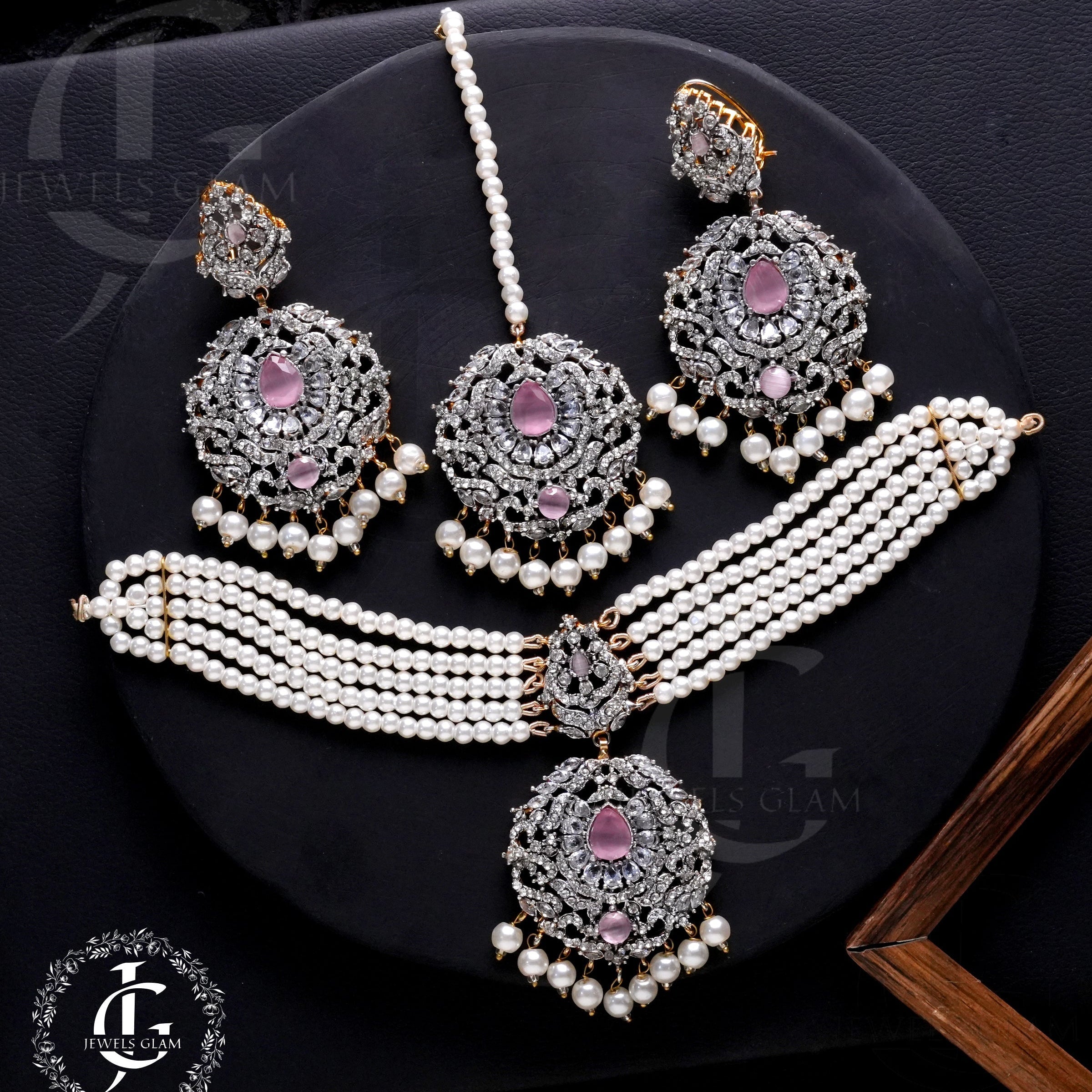 Studded Zircon Choker Set