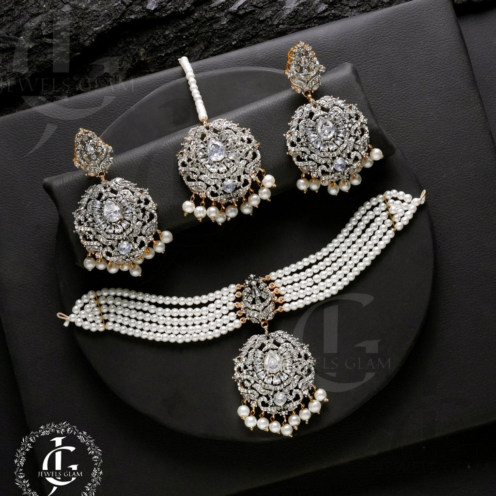 Studded Zircon Choker Set