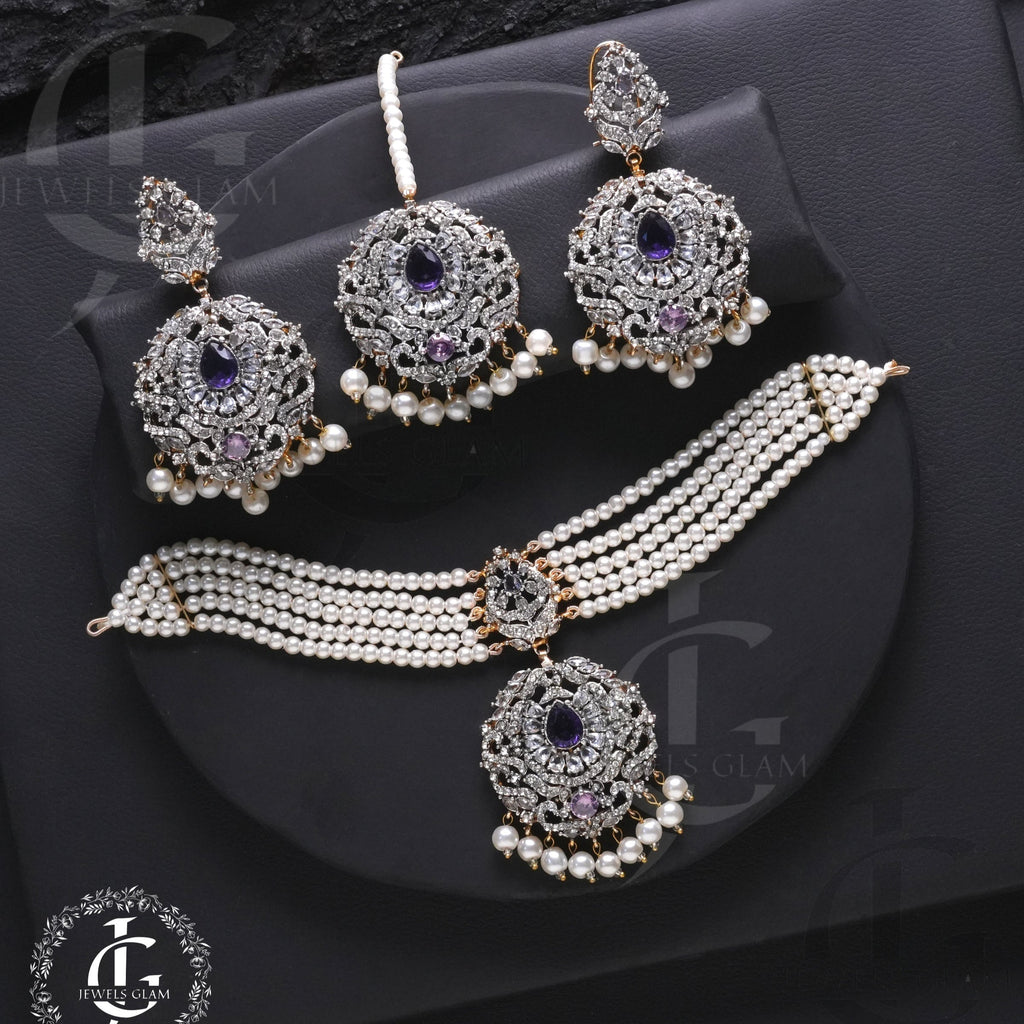 Studded Zircon Choker Set