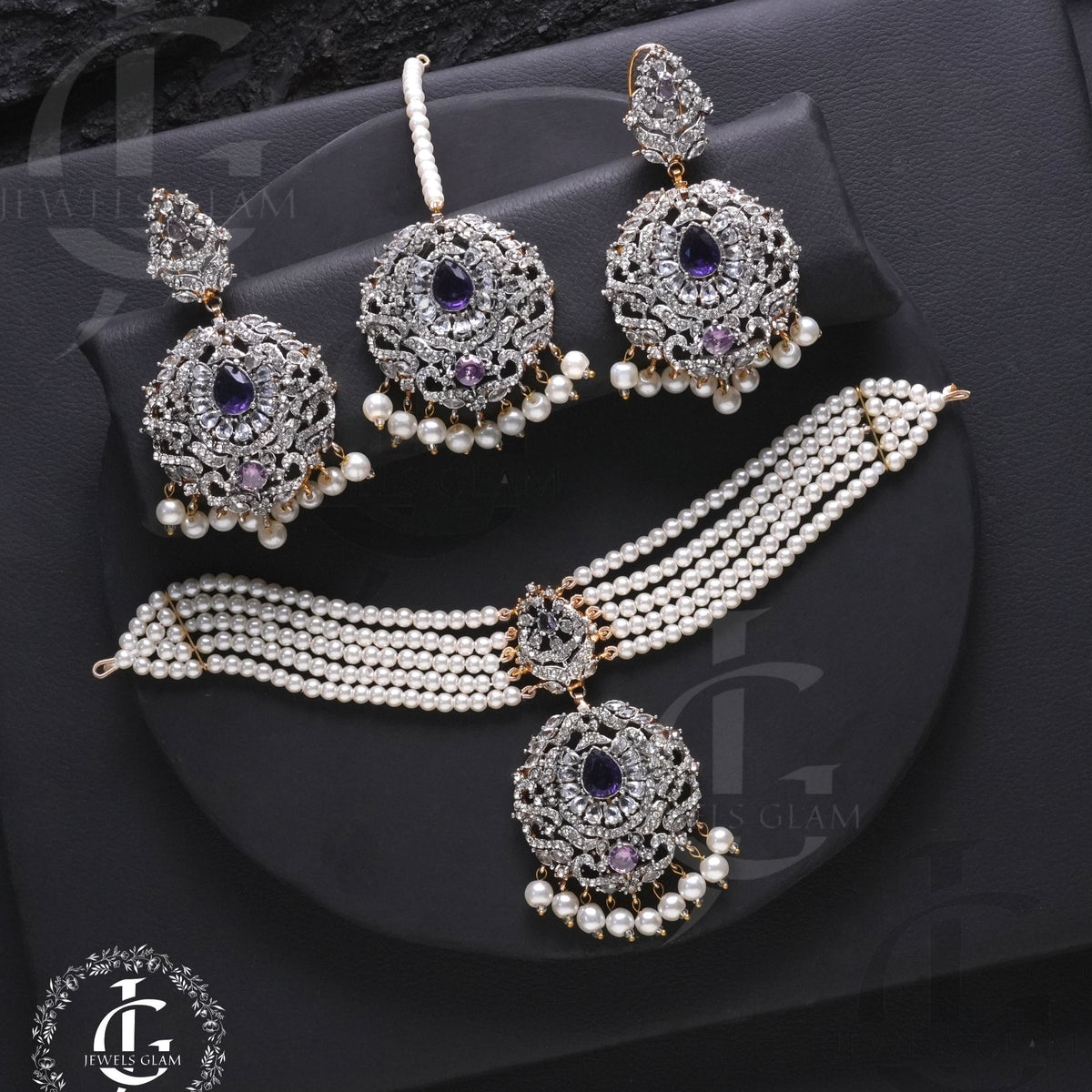Studded Zircon Choker Set