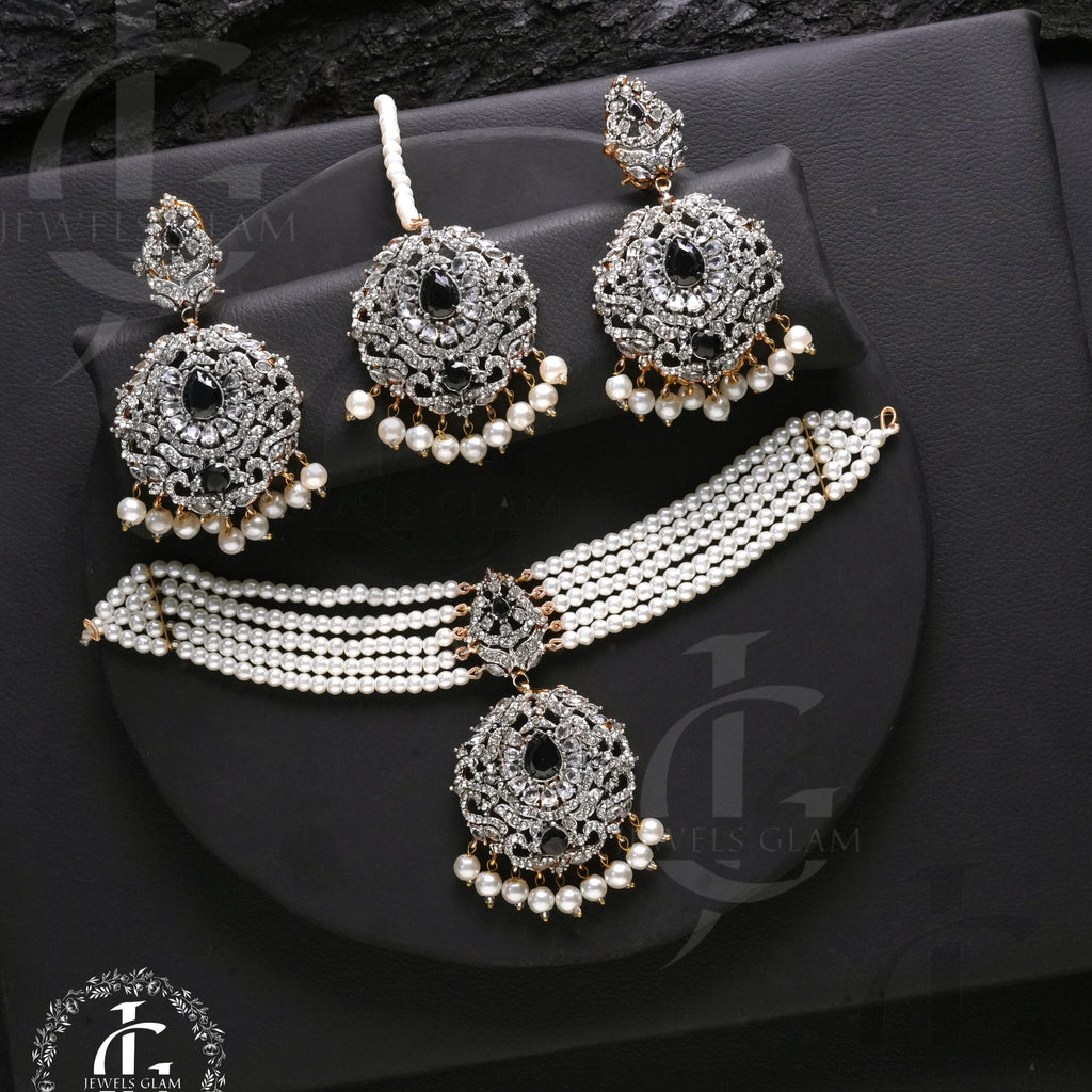 Studded Zircon Choker Set