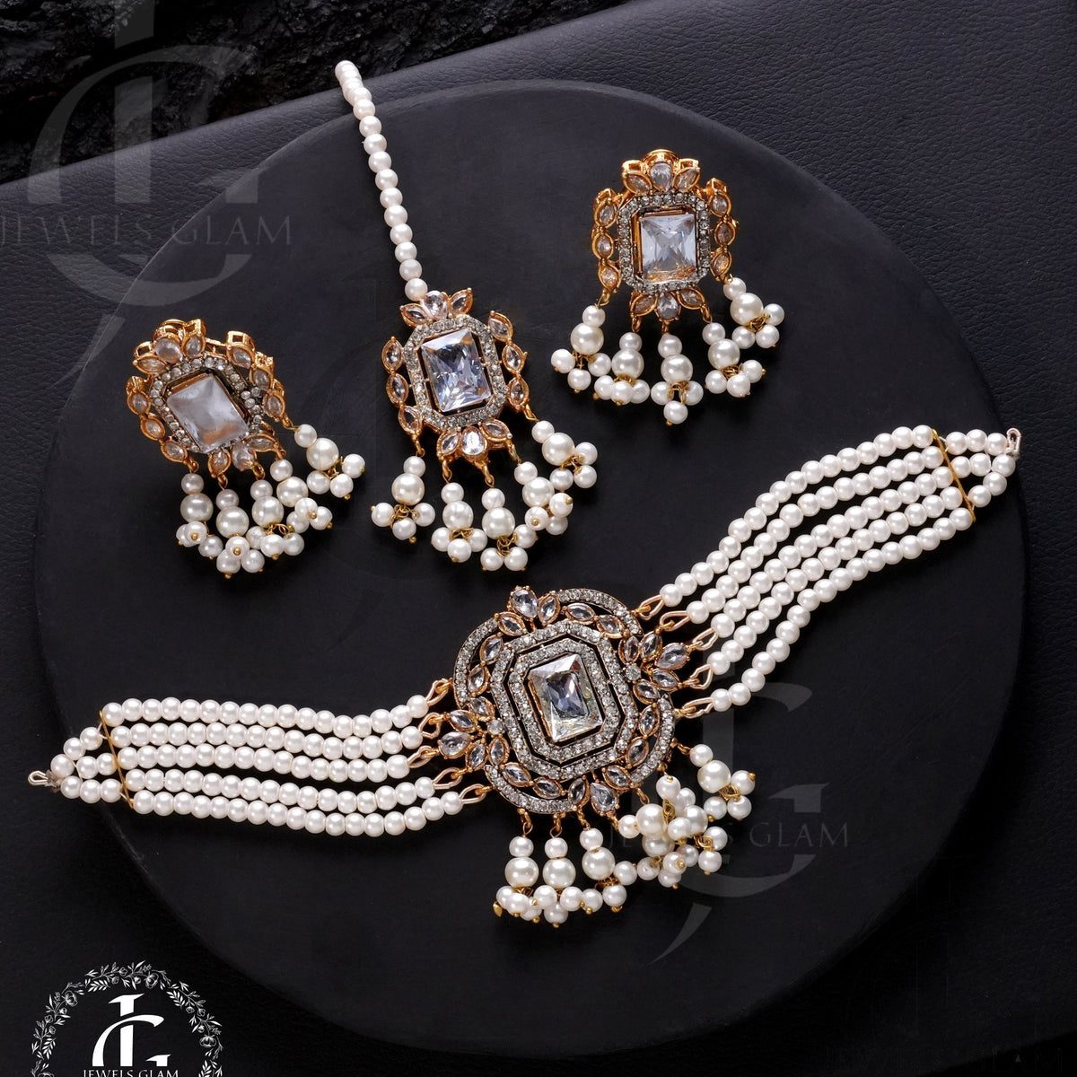 American Diamond Choker Set With Tika