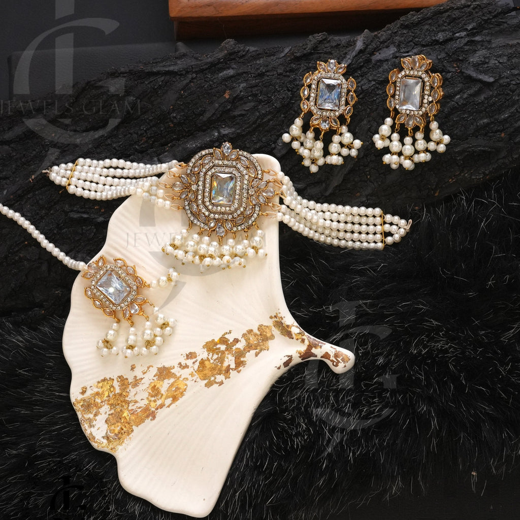 American Diamond Choker Set With Tika