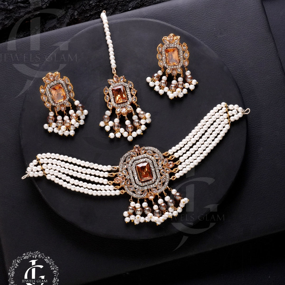 American Diamond Choker Set With Tika