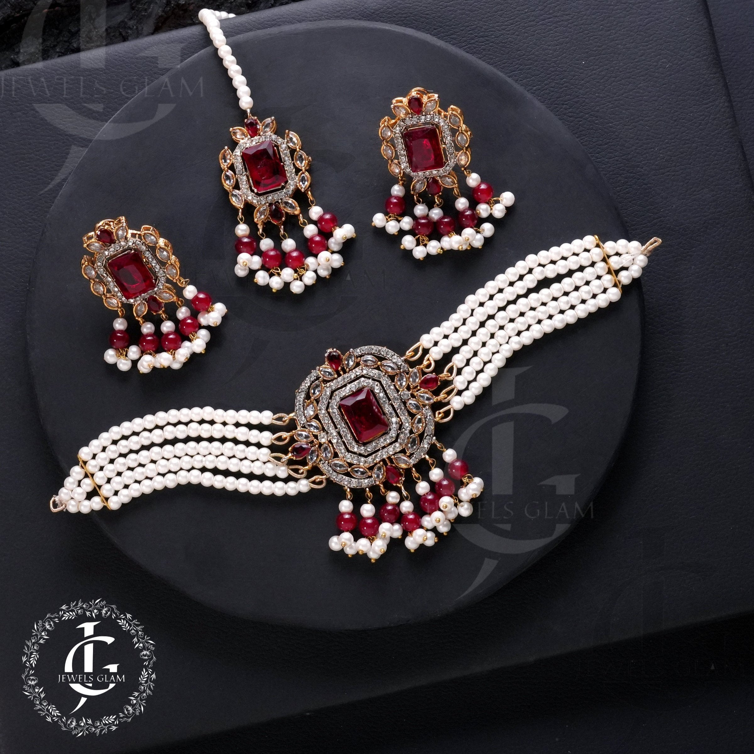 American Diamond Choker Set With Tika