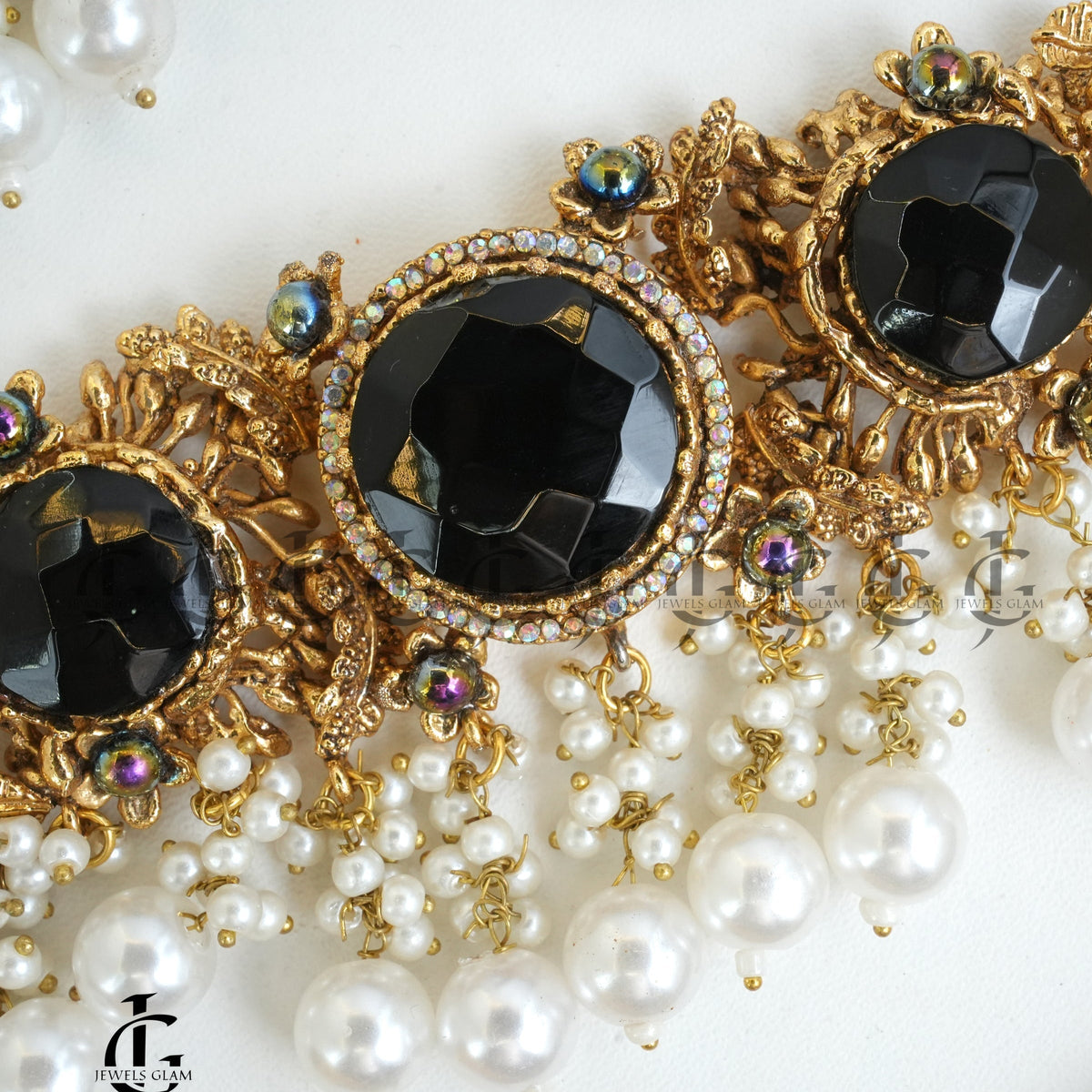 Opulent Black Onyx Pearl Choker Set