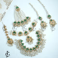 Exquisite Green & White Pearl Bridal Jewelry Set