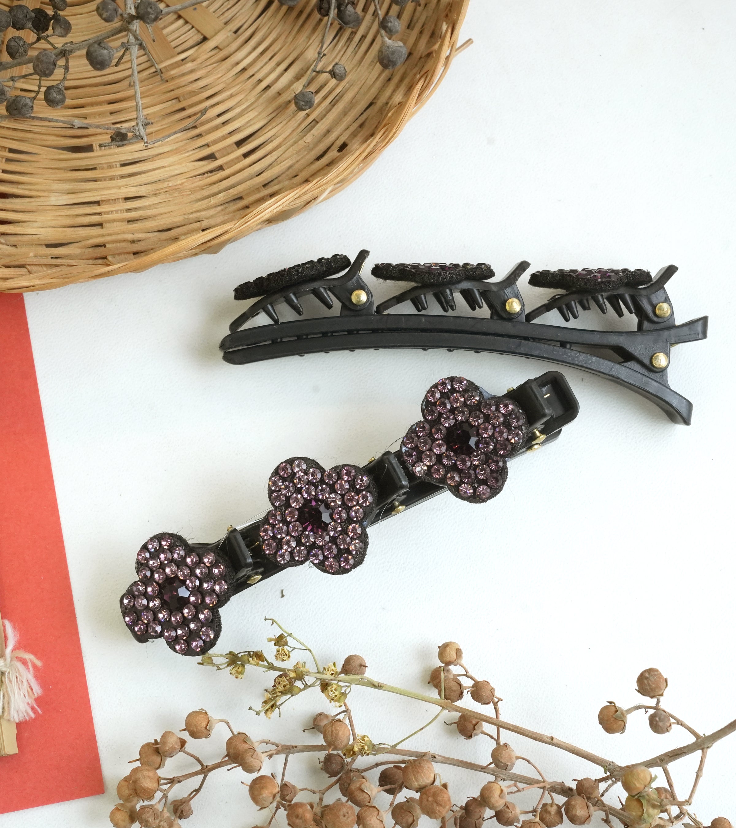 Rhinestone Flower Hair Clips