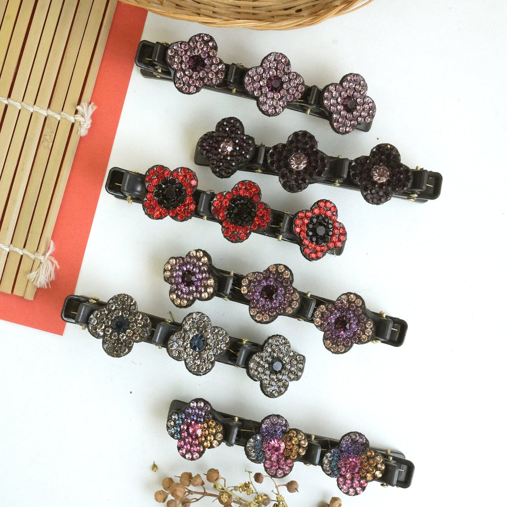 Rhinestone Flower Hair Clips