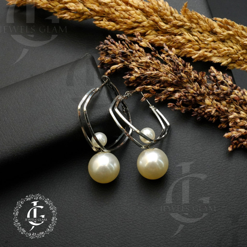 Double Hoop Pearl Drop Earrings