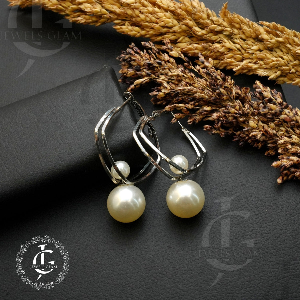 Double Hoop Pearl Drop Earrings