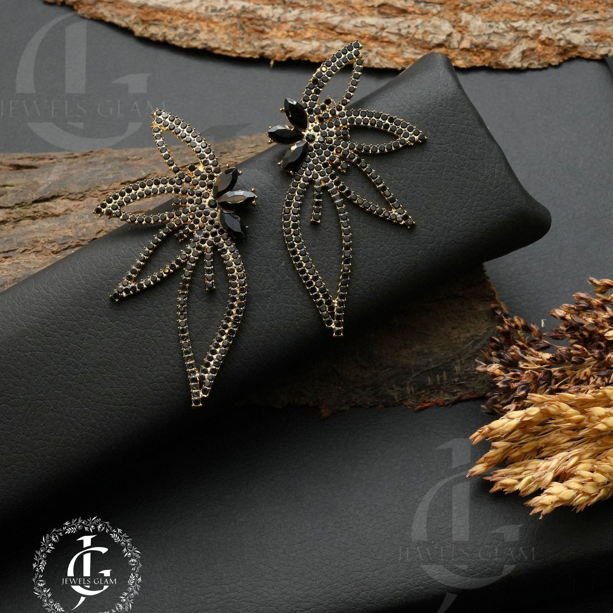 Black Radiance Leaf Statement Earrings