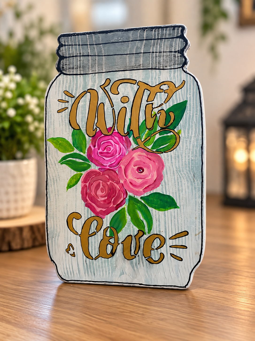 Hand-Painted Floral Mason Jar Wall Decor