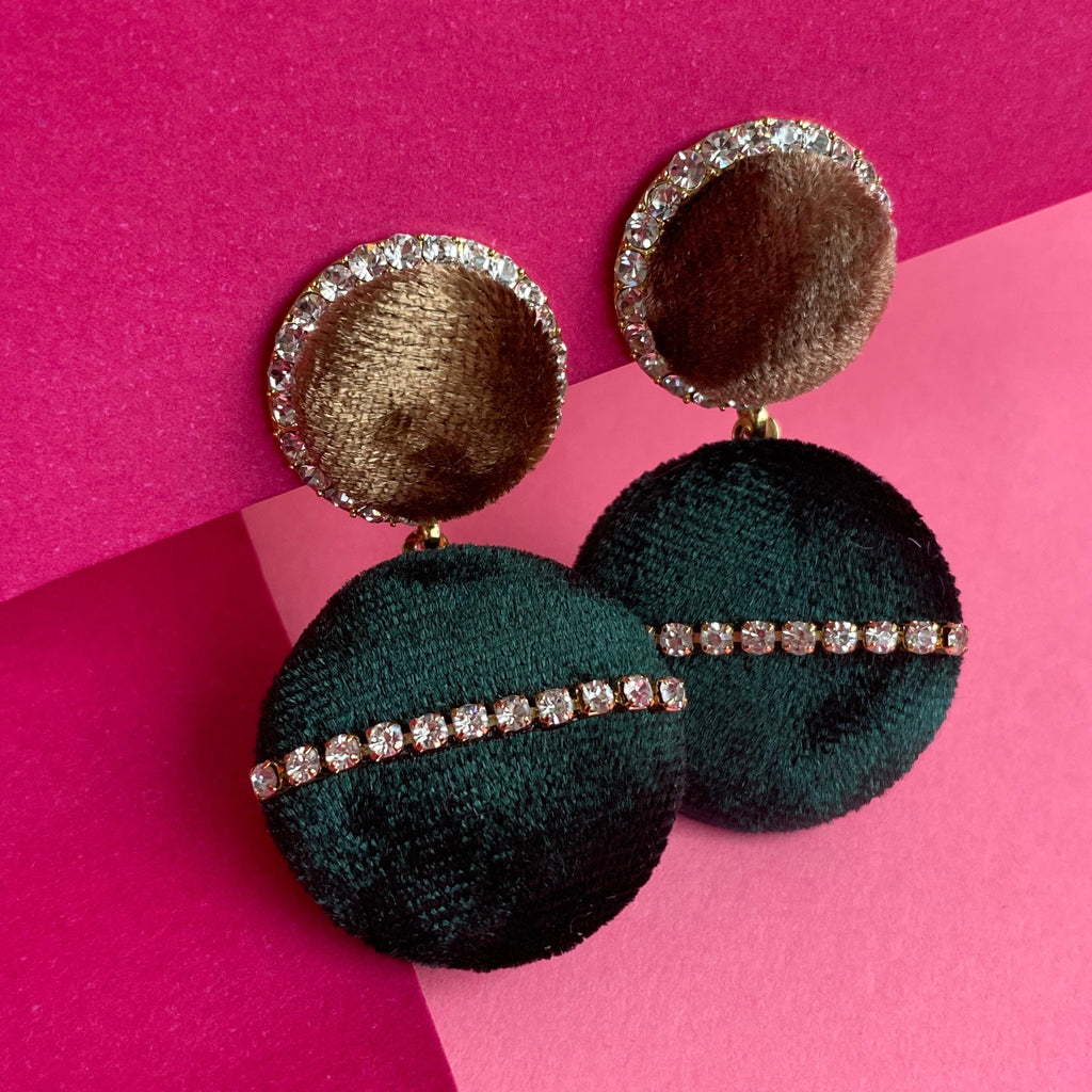 Velvet Glam Crystal Stud Drop Earrings