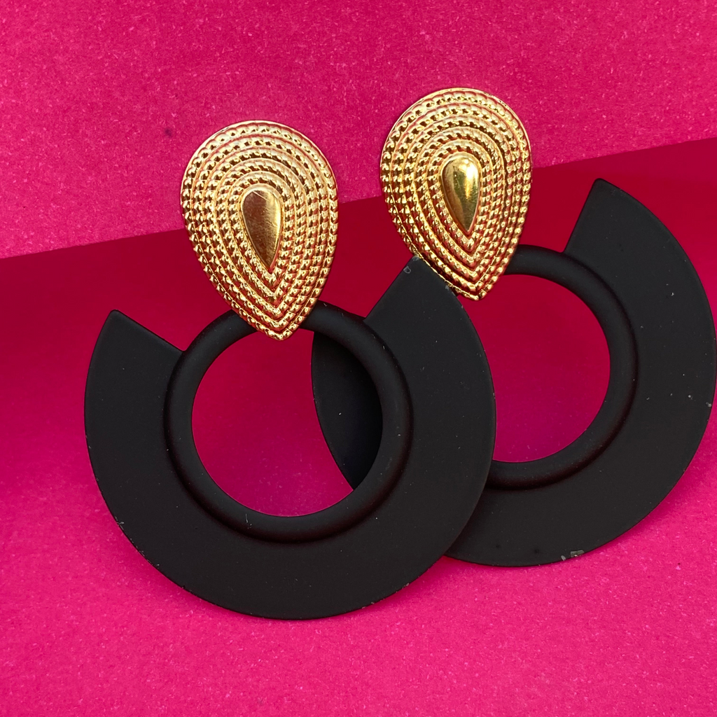 Matte Black & Gold Geometric Drop Earrings