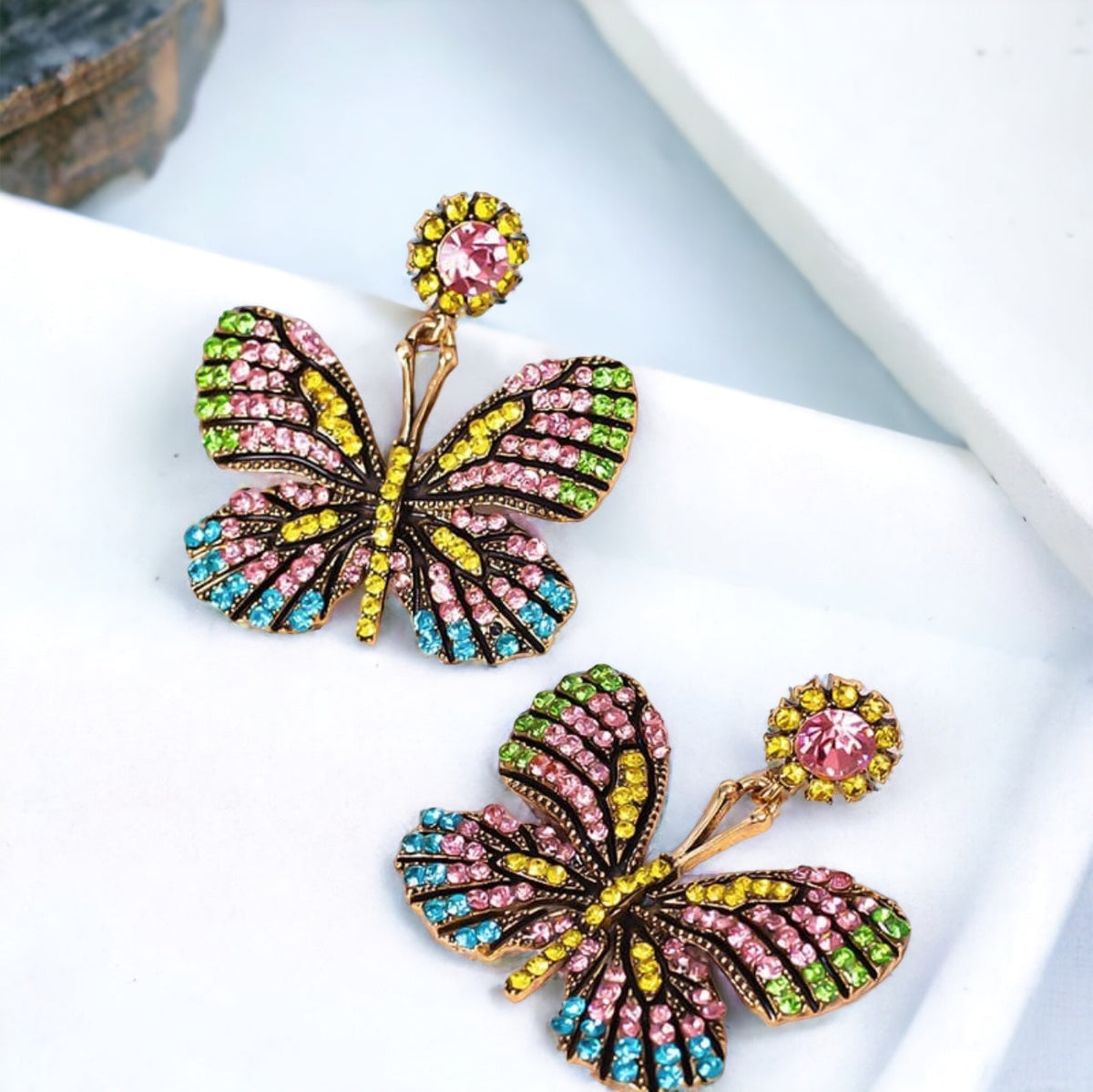 Multicolor Crystal Butterfly Earrings