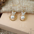 Golden Pearl Hoop Earrings with Crystal Accent