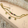 Multicolor Charm Bracelet with Clover Accents