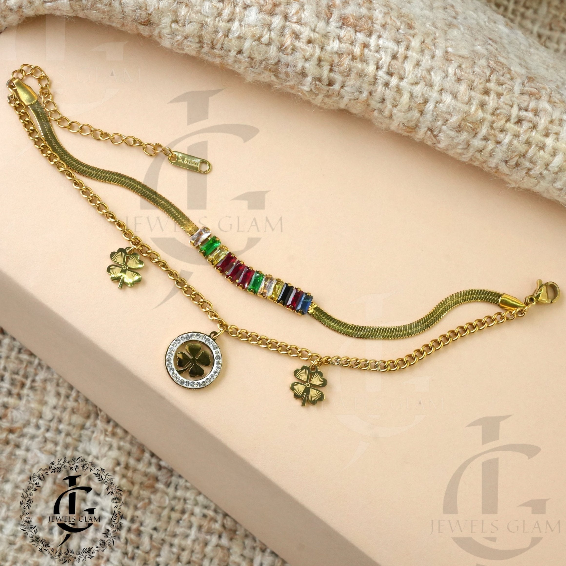 Multicolor Charm Bracelet with Clover Accents