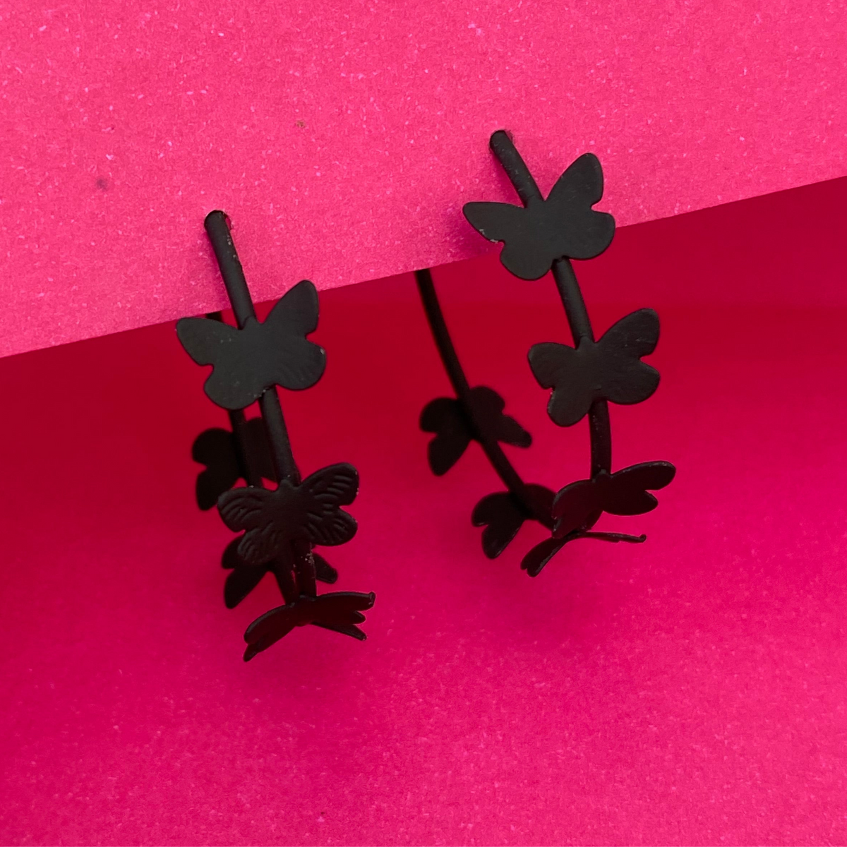 Matte Black Butterfly Hoop Earrings