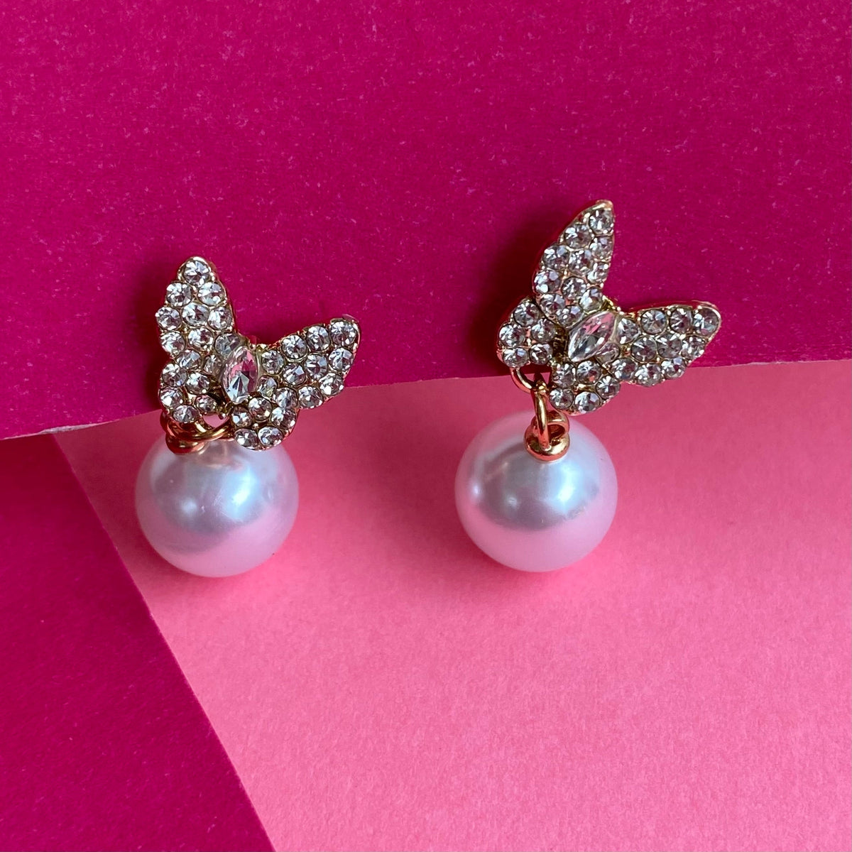 Enchanting Butterfly Pearl Drop Earrings