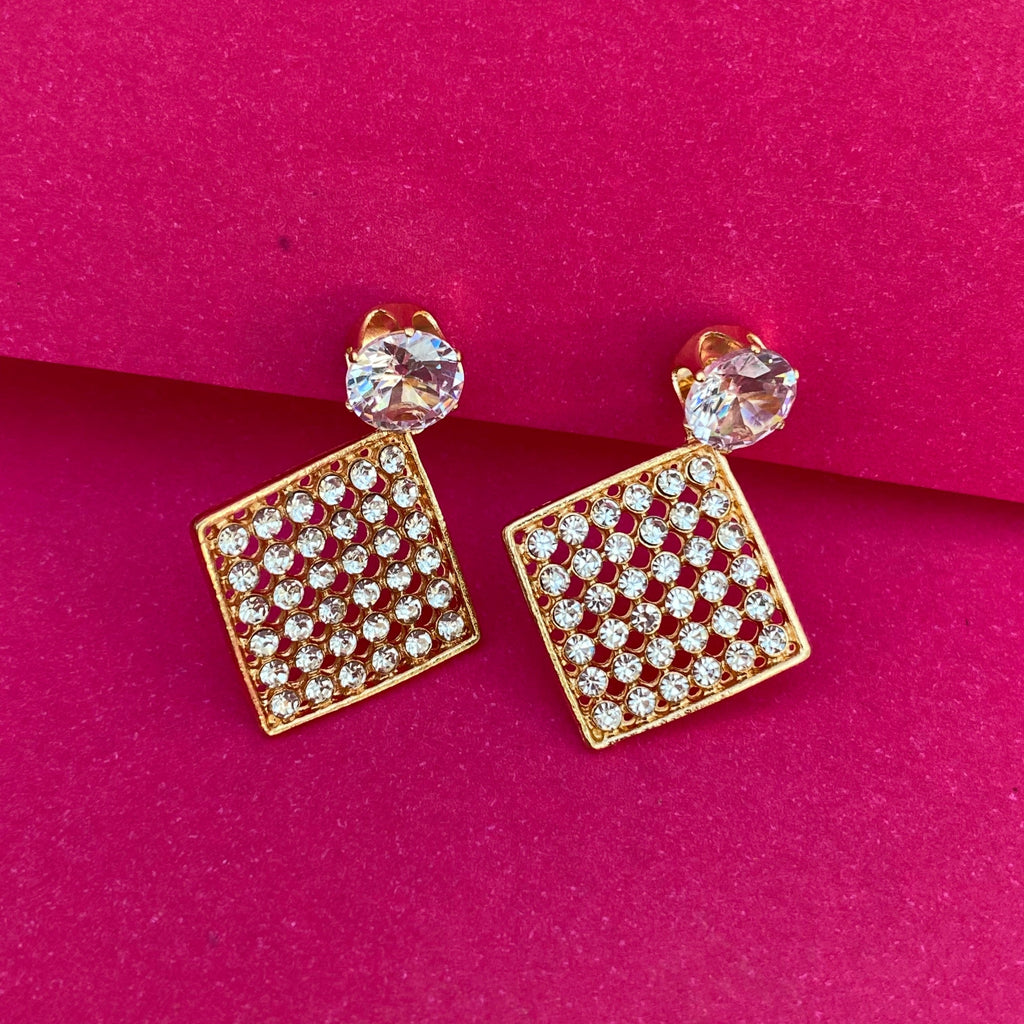 Crystal Grid Square Drop Earrings