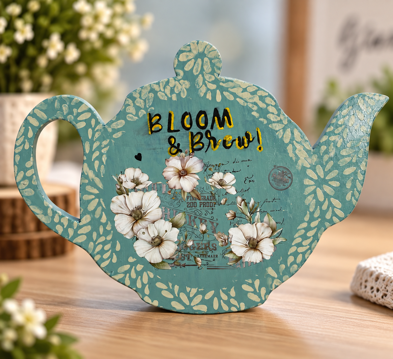 Handmade Bloom & Brew Teapot Wall Decor