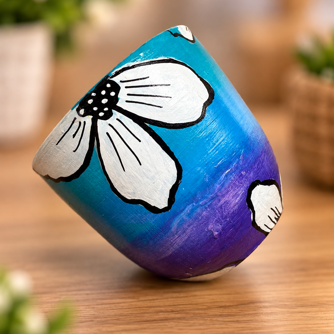 Blue Bloom Hand-Painted Planting Pot