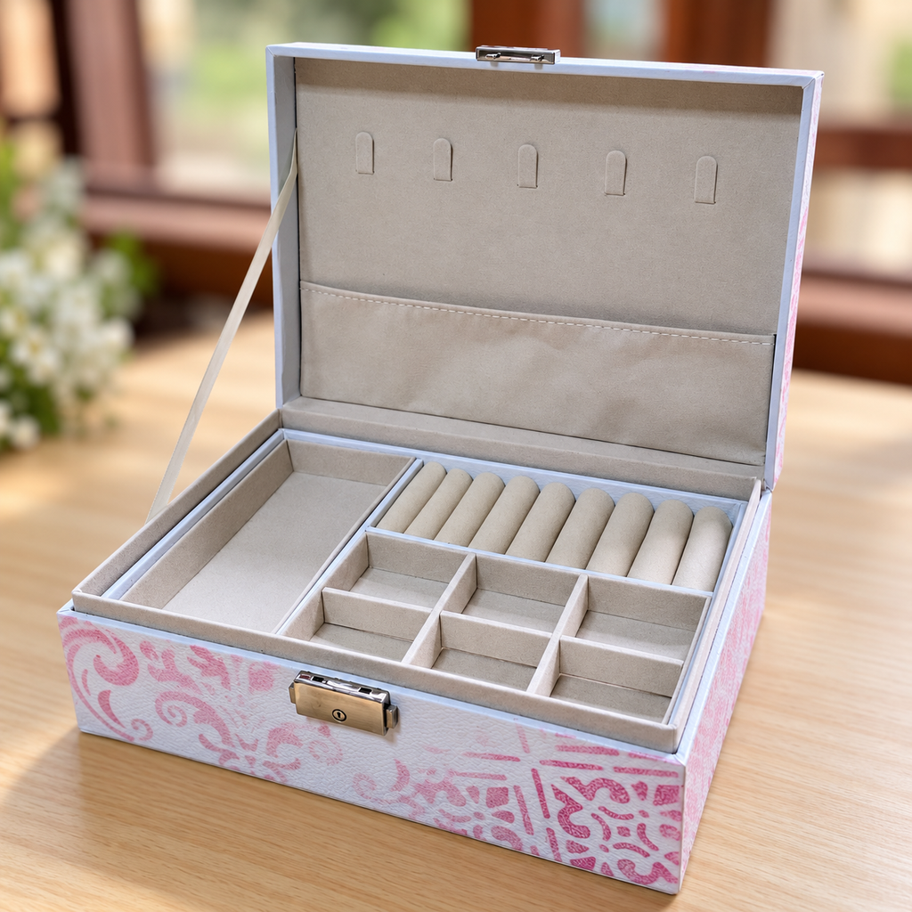 Floral Multi-Compartment Jewelry Organizer Box
