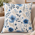 Blue Watercolor Botanical Cushion Cover