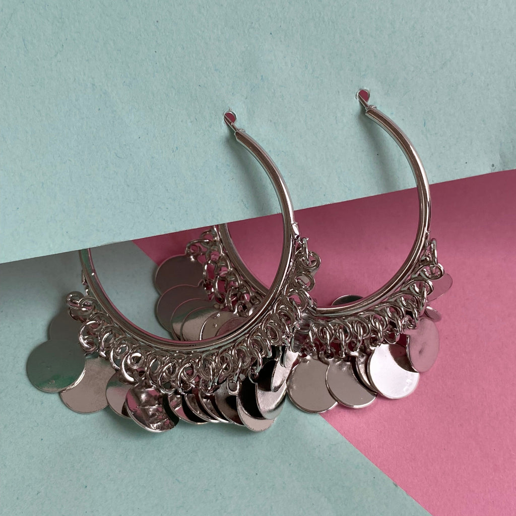 Silver Charm Hoop Earrings