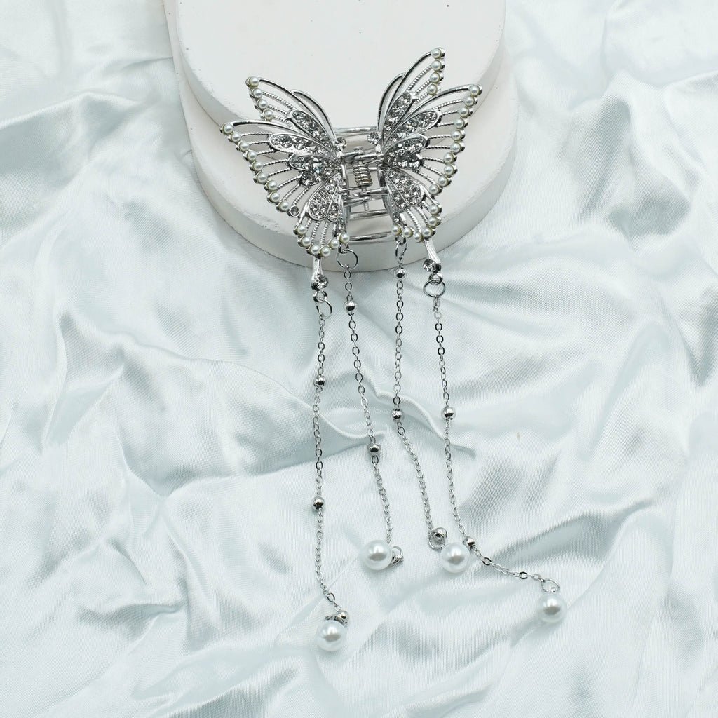Silver Butterfly Metal Hair Catcher Caw Clip