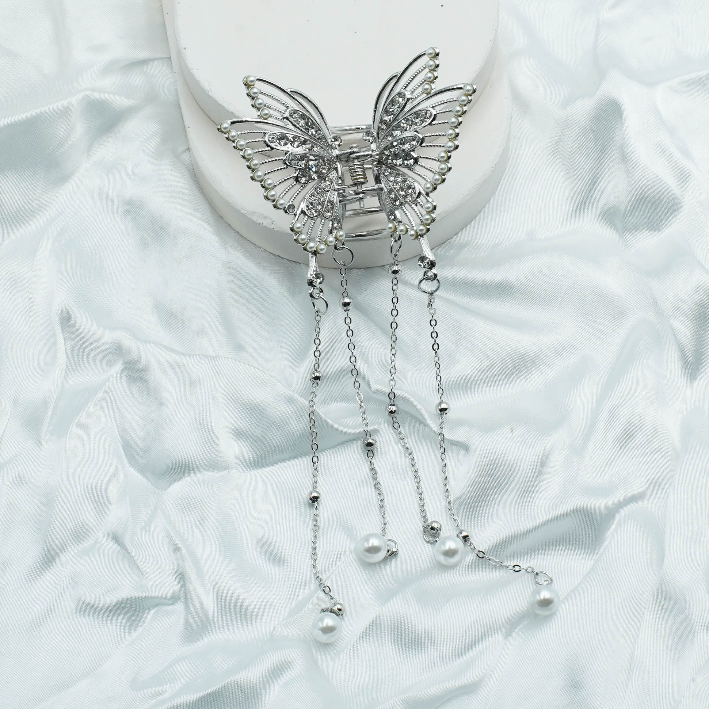 Silver Butterfly Metal Hair Catcher Caw Clip
