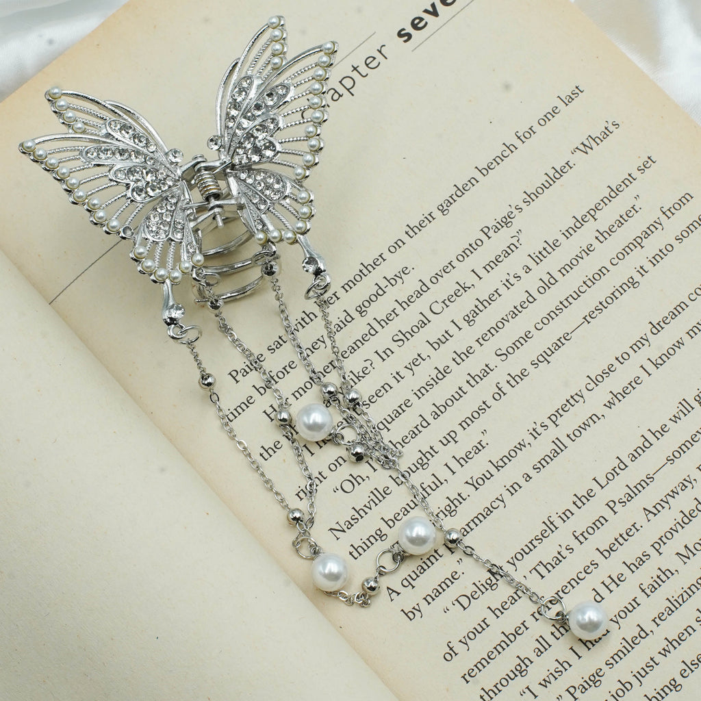 Silver Butterfly Metal Hair Catcher Caw Clip