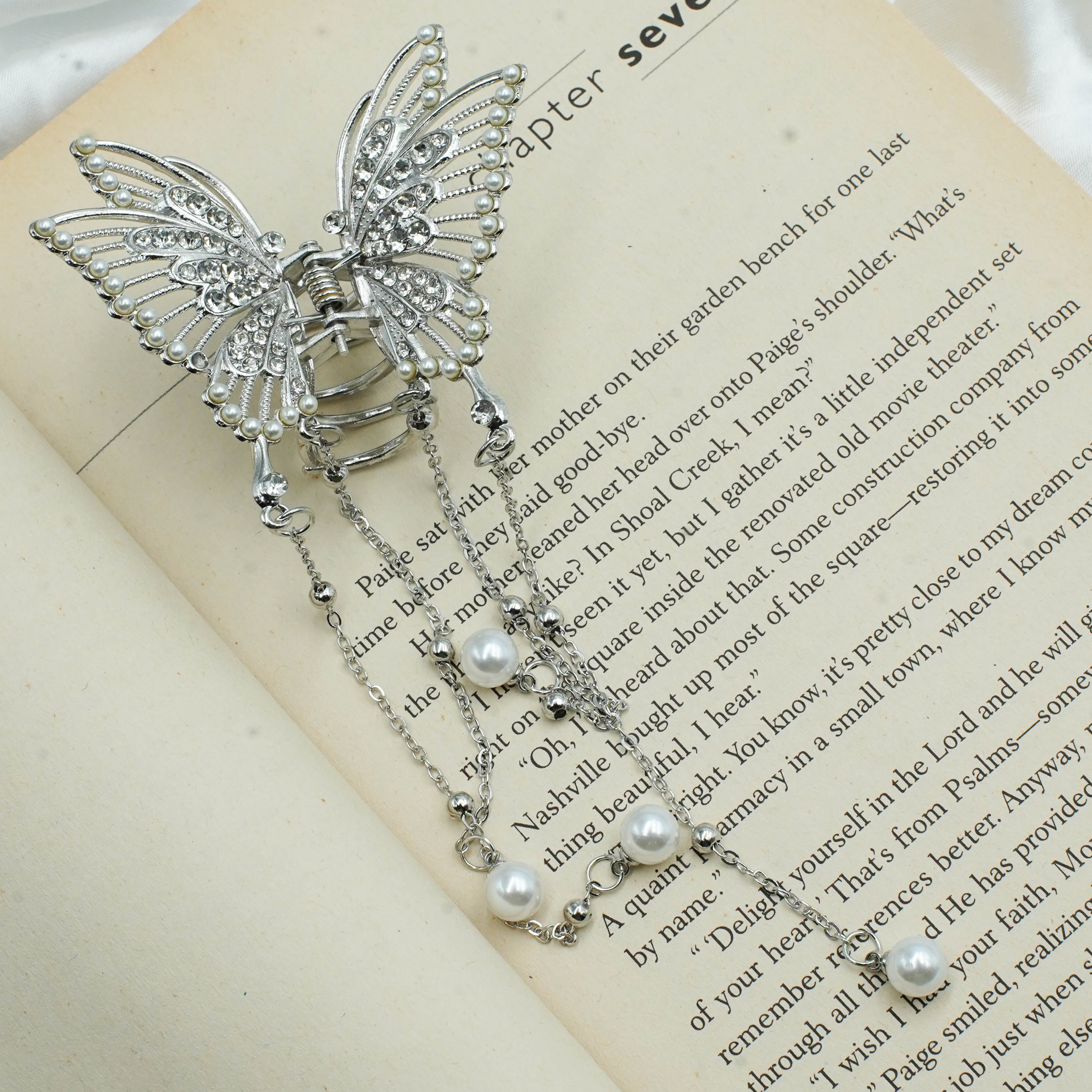 Silver Butterfly Metal Hair Catcher Caw Clip