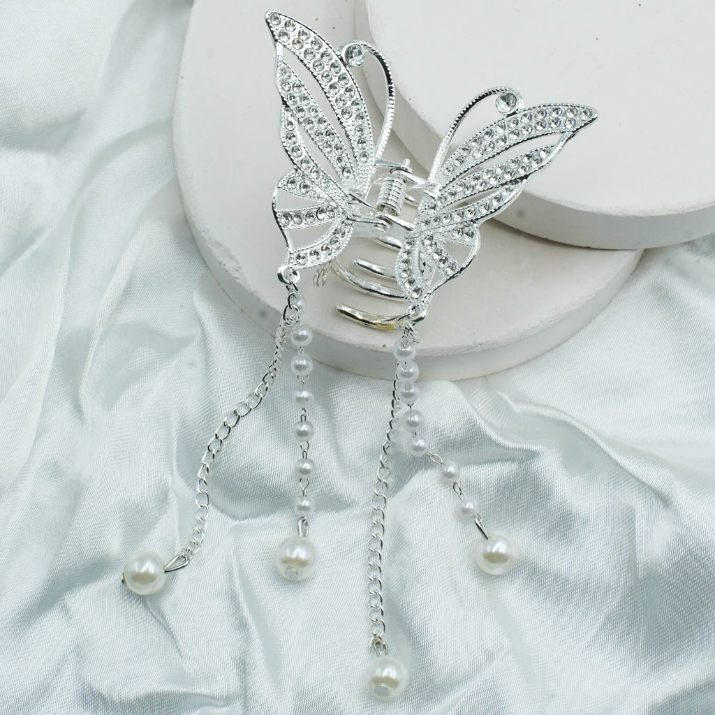 Silver Butterfly Metal Hair Catcher Caw Clip