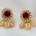 Ruby Floral Gold Drop Earrings